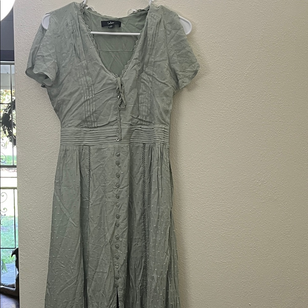 Lulu's Light Green Midi Dress with Button Detail